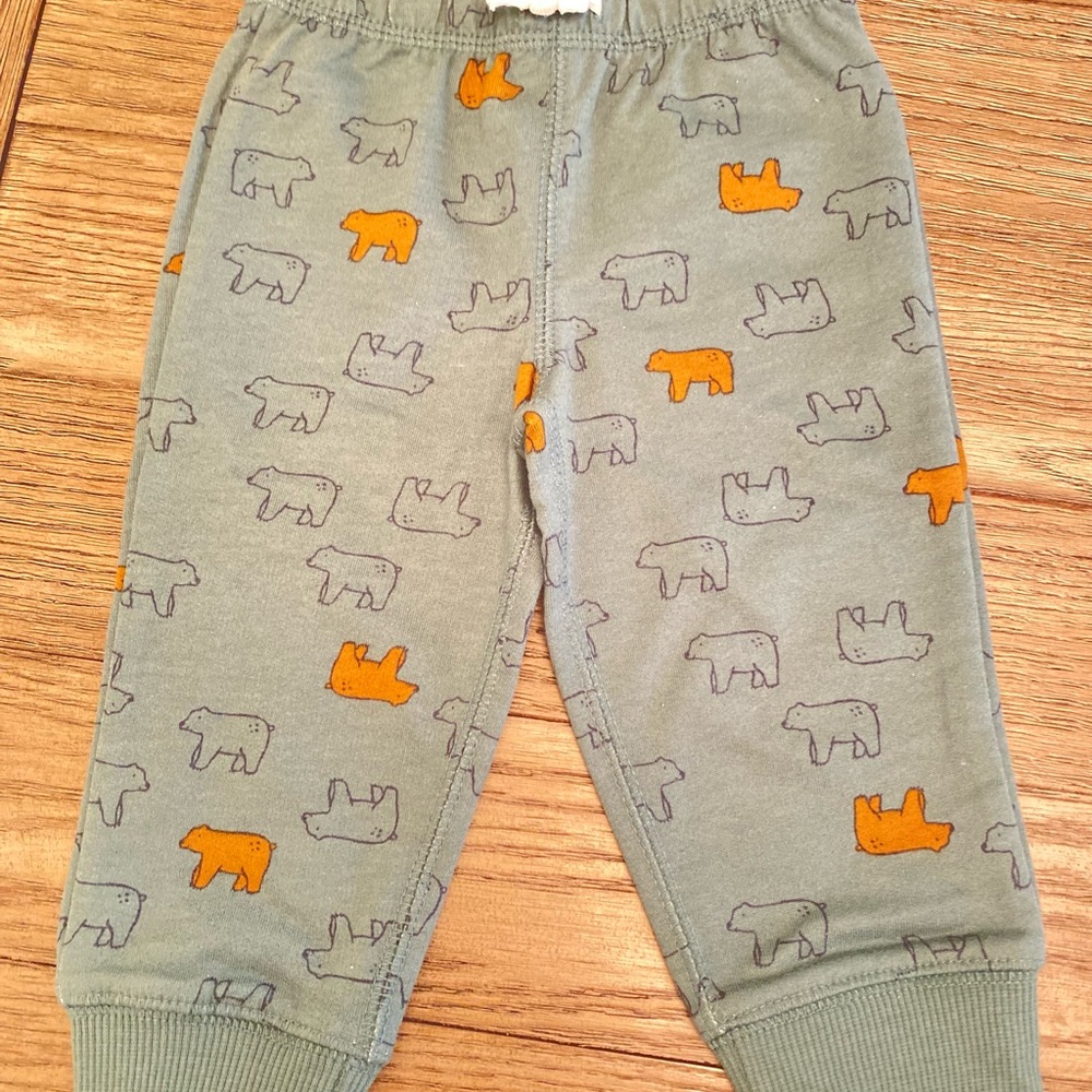 Gray and Orange Bear Print Baby Pants 9 month